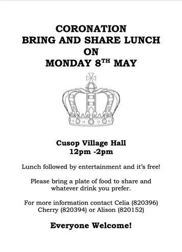  - Coronation Bring & Share Lunch Monday 8th May 12 - 2pm